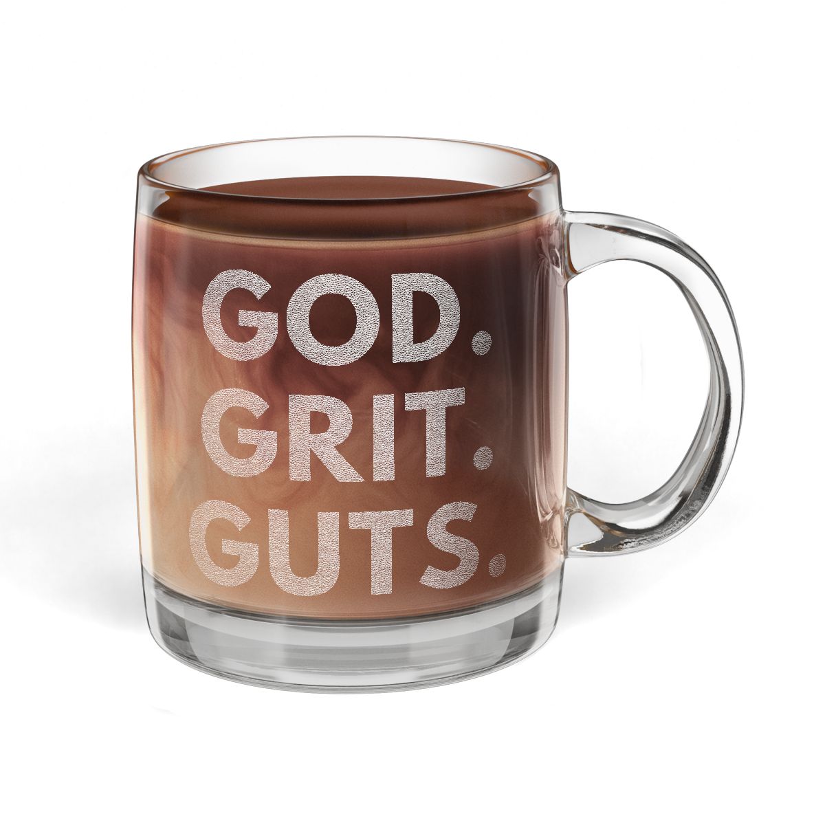 AntiFragilityCo Glass Coffee Mug - GOD. GRIT. GUTS.